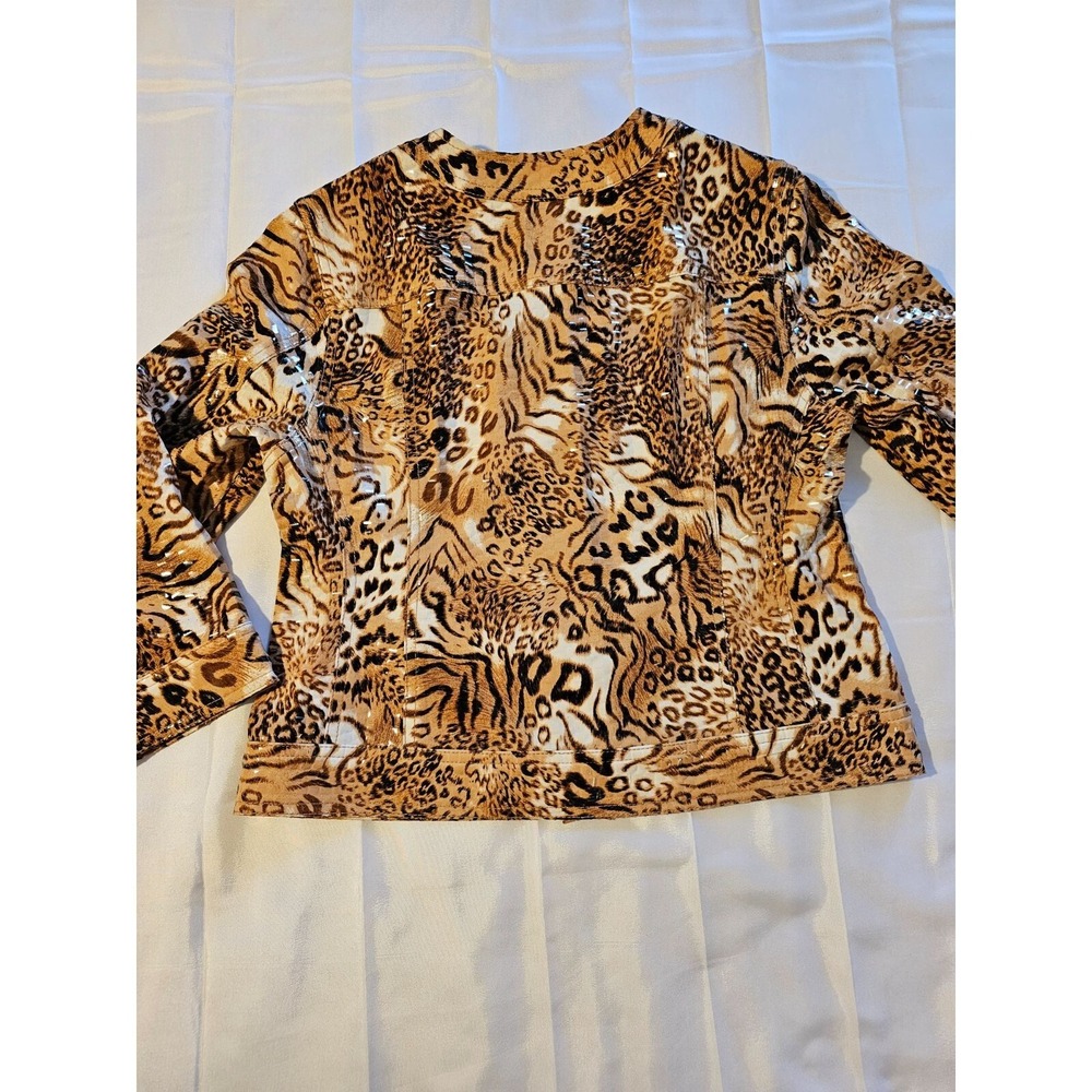 Ruby Rd‎ Wet Look Sparkle Animal Print Jungle Cat Jacket 8P